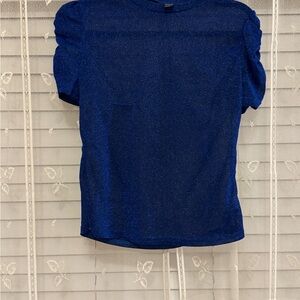 GENTLY WORN | SHEIN | COBALT BLUE SHIMMER GLITTER SHEER PUFF-SLEEF TOP | LARGE